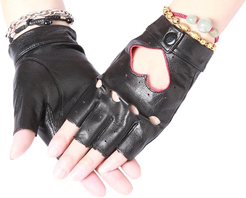 Women's Shorty Leather Fingerless Motorcycle Biker Sports Glove